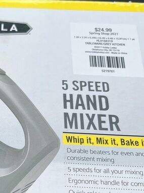 Bella 5-Speed New Hand Mixer in Gray with Stainless Beaters in Box